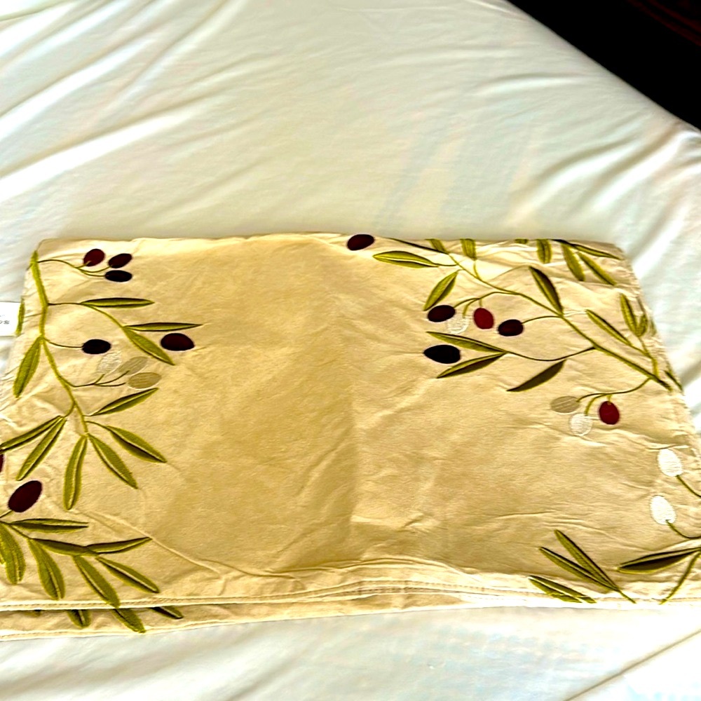 Set of four Sonoma placemats creamy with embroidered olive branches suede like